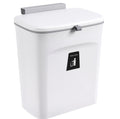 White hanging kitchen trash bin with lid