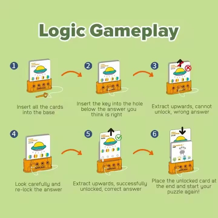 How to play: insert the key under the answer, correct card slides out