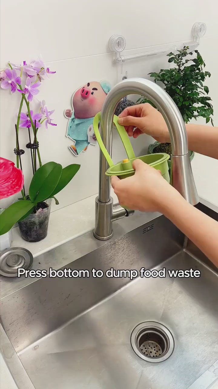 Video of the hanging sink strainer basket in use