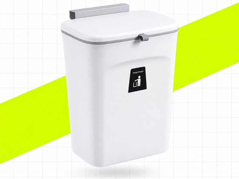 Hanging Kitchen Trash Bin with Lid – Cabinet Door Mount, 9L